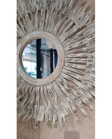 Mirror round Sun Wood Washed White  Jolipa